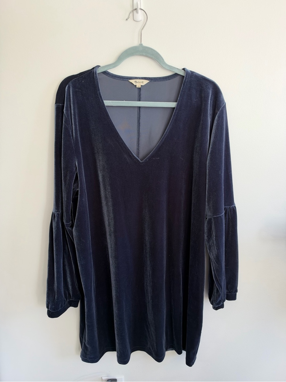 Madewell Deep Navy Velvet V-Neck Long Sleeve Dress